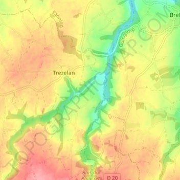 Topografische kaart Kêr Riwalan, hoogte, reliëf