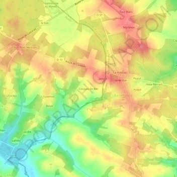 Topografische kaart Coupau de Bas, hoogte, reliëf