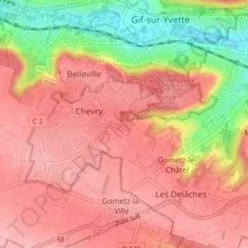 Topografische kaart Les Prés Mouchards, hoogte, reliëf