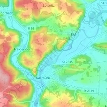 Topografische kaart Zaar, hoogte, reliëf