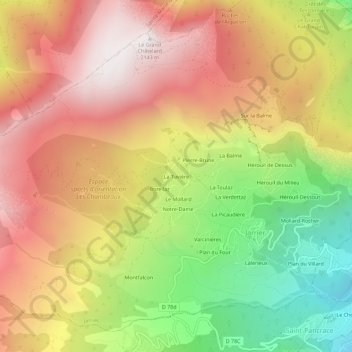 Topografische kaart La Tuvière, hoogte, reliëf