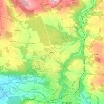 Topografische kaart Veichter, hoogte, reliëf