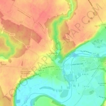 Topografische kaart La Pinoterie, hoogte, reliëf
