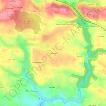 Topografische kaart Keramboyec, hoogte, reliëf