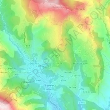 Topografische kaart Les Ayas, hoogte, reliëf