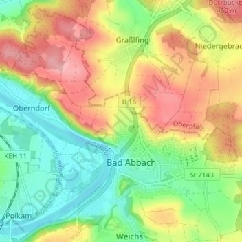Topografische kaart Hochstetten, hoogte, reliëf