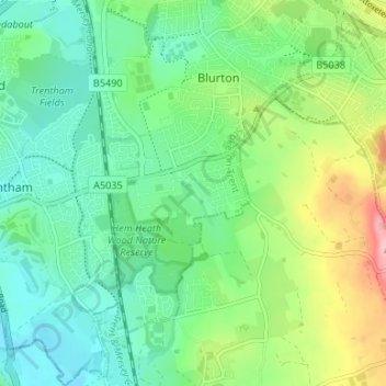 Topografische kaart Newstead, hoogte, reliëf
