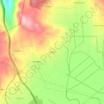 Topografische kaart A Graña, hoogte, reliëf