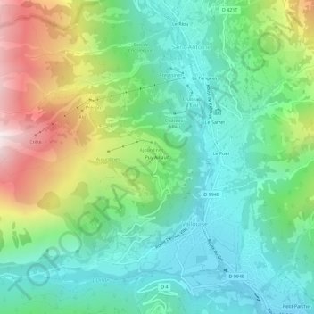 Topografische kaart Puy Aillaud, hoogte, reliëf