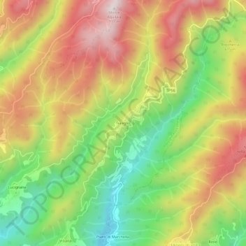 Topografische kaart Tereglio, hoogte, reliëf