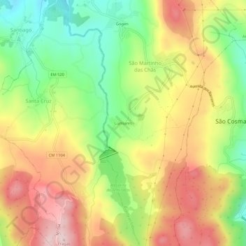 Topografische kaart Lumiares, hoogte, reliëf