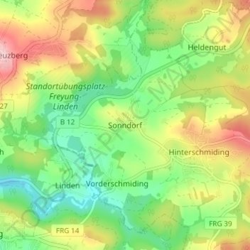 Topografische kaart Sonndorf, hoogte, reliëf