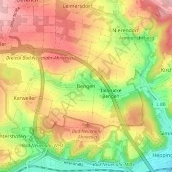 Topografische kaart Bengen, hoogte, reliëf