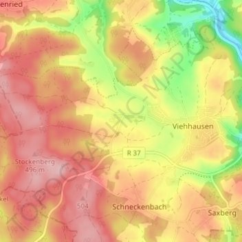 Topografische kaart Kohlstadt, hoogte, reliëf