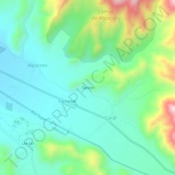 Topografische kaart Tacora, hoogte, reliëf