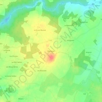 Topografische kaart Montaigu, hoogte, reliëf