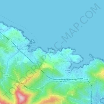 Topografische kaart Les Batteries, hoogte, reliëf