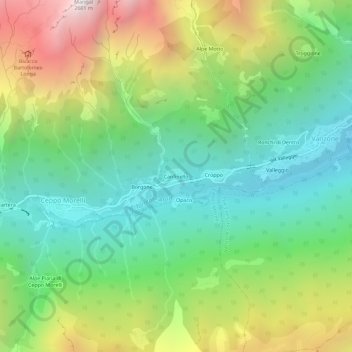 Topografische kaart Canfinello, hoogte, reliëf