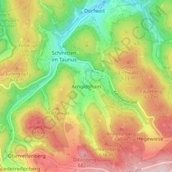 Topografische kaart Arnoldshain, hoogte, reliëf