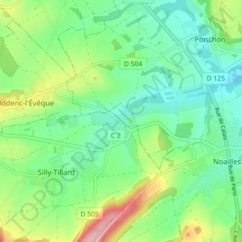 Topografische kaart Tillard, hoogte, reliëf