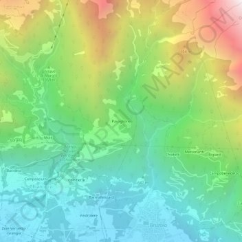 Topografische kaart Pavaglione, hoogte, reliëf