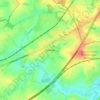 Topografische kaart Saintes, hoogte, reliëf