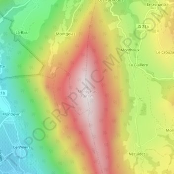Topografische kaart Montgelas, hoogte, reliëf