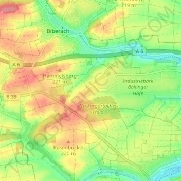 Topografische kaart Neuböllinger Hof, hoogte, reliëf