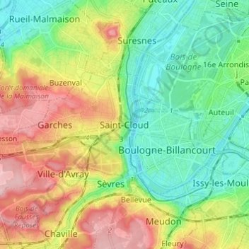 Topografische kaart Saint-Cloud, hoogte, reliëf