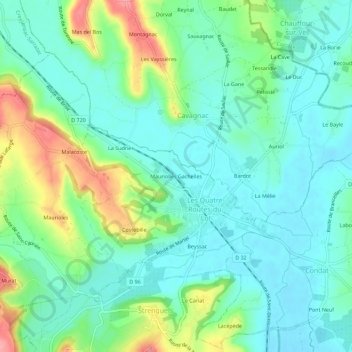 Topografische kaart Mauriolles Gachelles, hoogte, reliëf