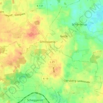 Topografische kaart Kragelund, hoogte, reliëf