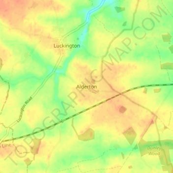Topografische kaart Alderton, hoogte, reliëf