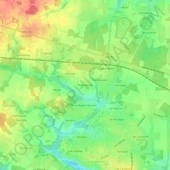 Topografische kaart Plestrégouët, hoogte, reliëf