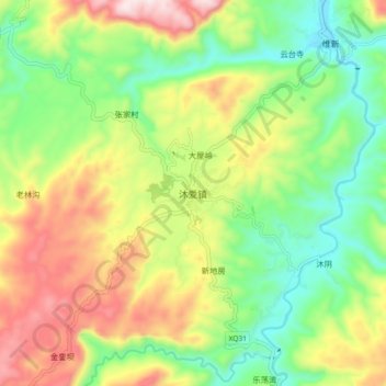 Topografische kaart 沐爱镇, hoogte, reliëf