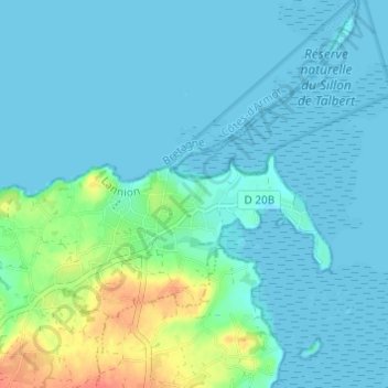 Topografische kaart Run Traou, hoogte, reliëf