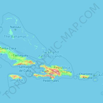 Topografische kaart Turks and Caicos Islands, hoogte, reliëf