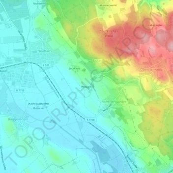 Topografische kaart Wespach, hoogte, reliëf