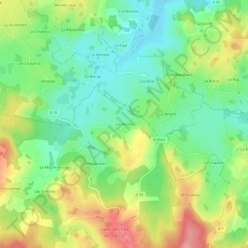Topografische kaart La Villotte, hoogte, reliëf