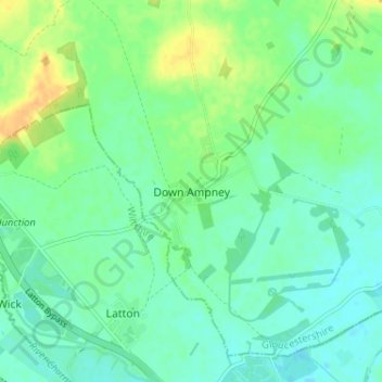Topografische kaart Down Ampney, hoogte, reliëf