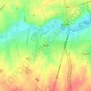 Topografische kaart Avin, hoogte, reliëf