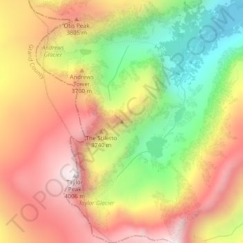 Topografische kaart The Sharkstooth, hoogte, reliëf
