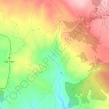 Topografische kaart Funtana Is Arinus, hoogte, reliëf