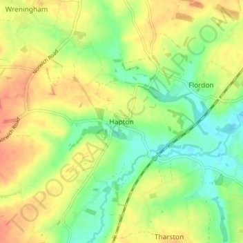 Topografische kaart Hapton, hoogte, reliëf