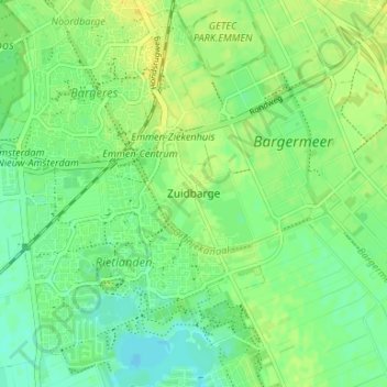 Topografische kaart Zuidbarge, hoogte, reliëf