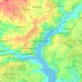 Topografische kaart Woodbridge, hoogte, reliëf