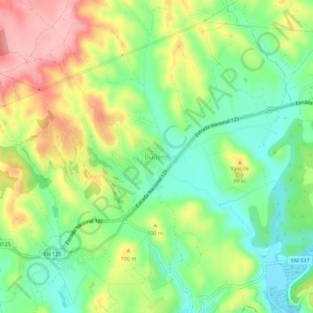 Topografische kaart Budens, hoogte, reliëf