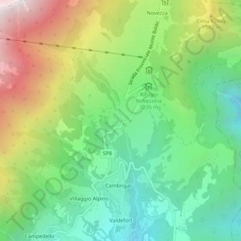 Topografische kaart Novezzina, hoogte, reliëf