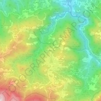 Topografische kaart Piampaludo, hoogte, reliëf