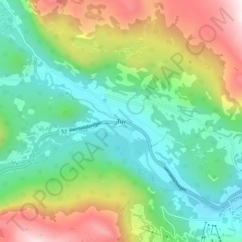 Topografische kaart Tuv, hoogte, reliëf