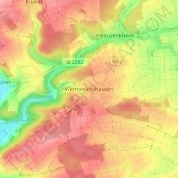 Topografische kaart Wermerichshausen, hoogte, reliëf